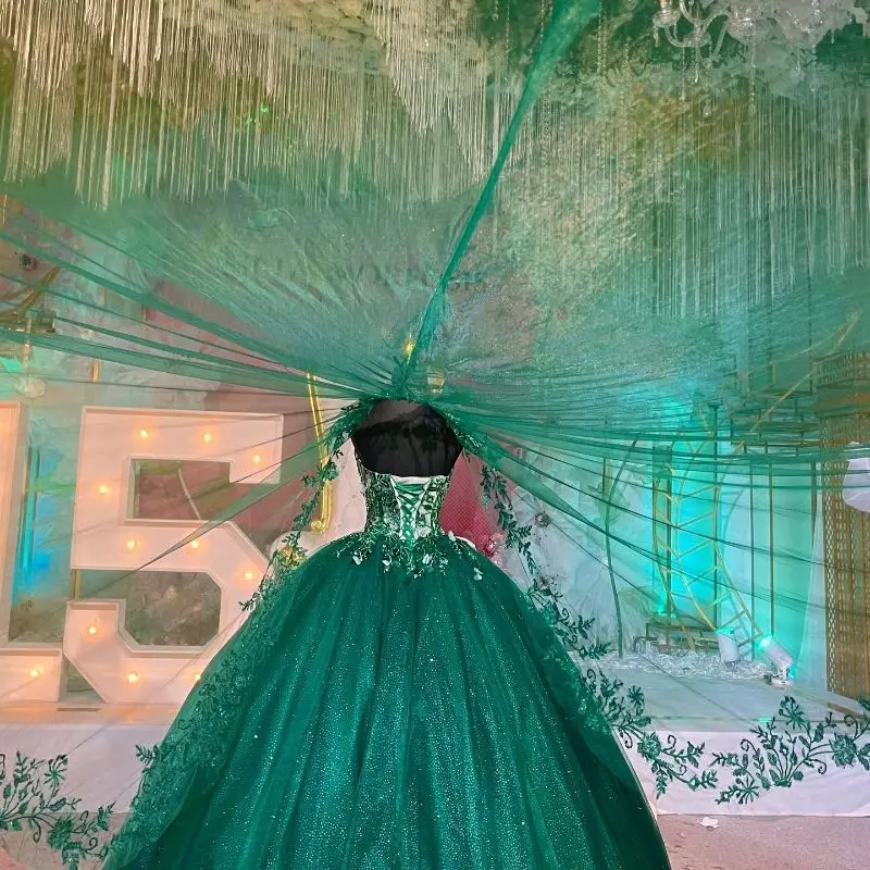 Emerald Green Quinceanera Dresses Ball Gown Sequins With Cape Sweet 15 16  Dress | eBay