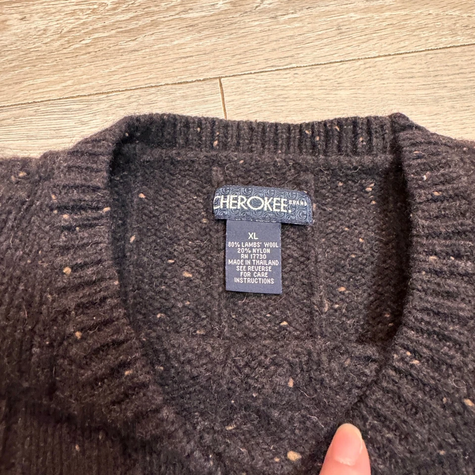 Cherokee Lambs Wool Blend Sweater Cable Knit Crew Neck Brown Speckled XL Xlarge - Image 4 of 4
