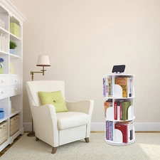 3Tier 360 Rotating Bookshelf Bookcase Storage Shelf Freestanding Display Rack