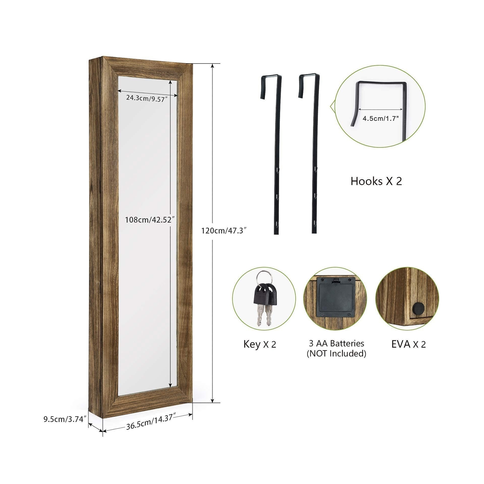 SRIWATANA Jewelry Armoire Solid Wood Jewelry Organizer with Full Len... eBay