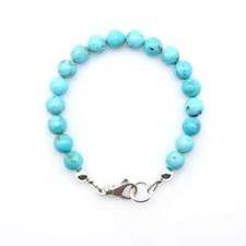 Aqua Blue Arizona Turquoise Bracelet, Large 8mm Round Beaded Gemstone Bracelet