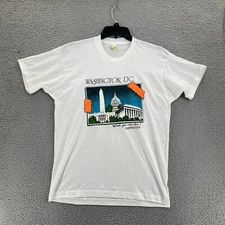 Vintage SCREEN STARS 90s T Shirt Men's XL White Single Stitch WASHINGTON DC USA