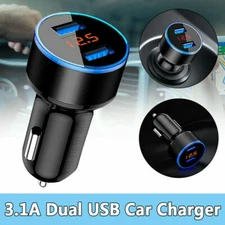 Dual Ports 3.1A USB Car Cigarette Charger Lighter Digital LED Voltmeter 12V/24V