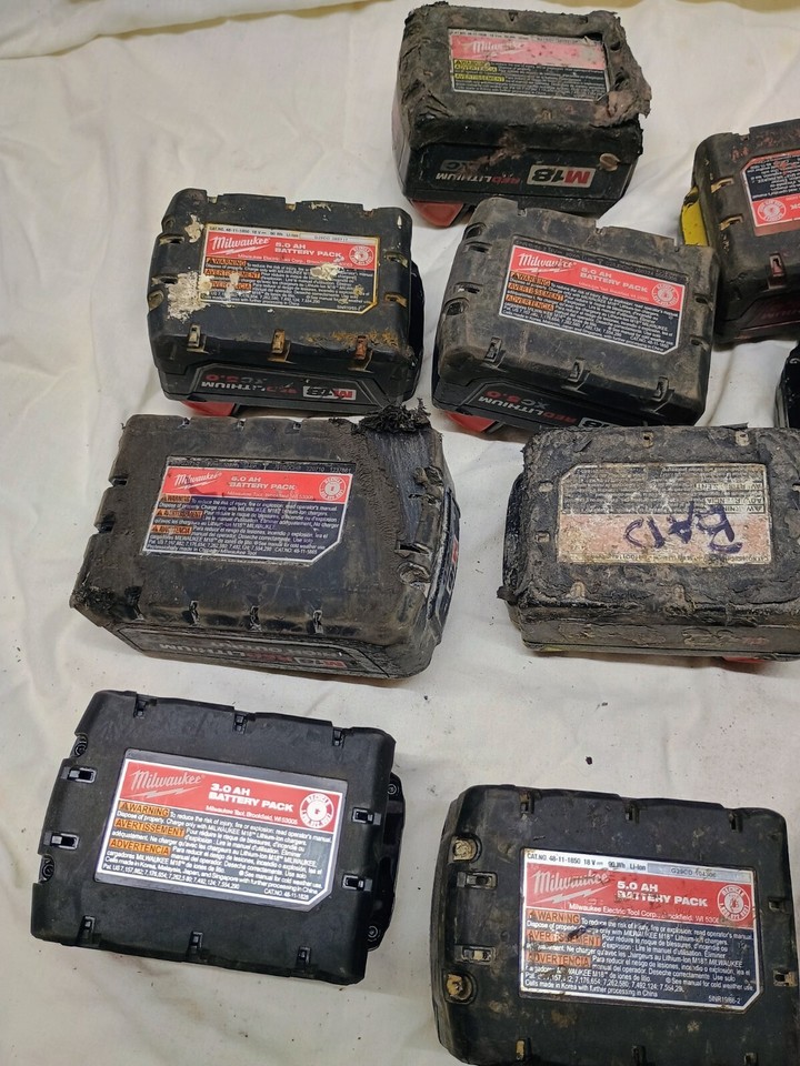 Mixed Lot Of 11 Milwaukee M18 Batteries FOR PARTS BROKEN READ 5.0 6.0