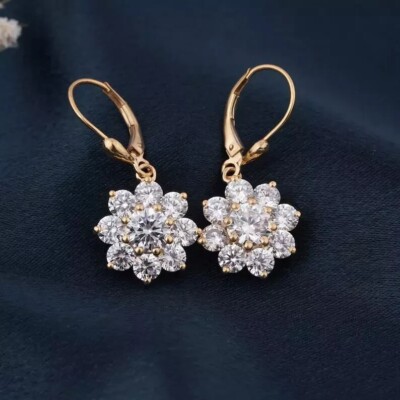 2Ct Round Cut Simulated Diamond Drop Dangle Earrings 14k Yellow Gold Plated