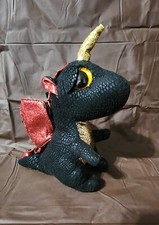 Ty Beanie Baby Grindal Dragon 8" Plush Stuffed Animal 2020 Toy Black Red Gold 