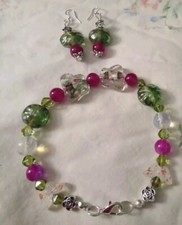 Artist Hypoallergenic Butterflys Lamp Work, Opal, Jade Bracelet, Earings Set 8
