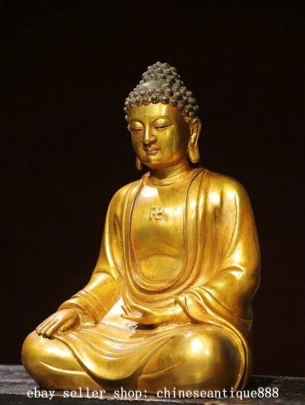 Estatua de Buda Shakyamuni Tathagata de bronce dorado budismo tibetano antiguo de 12,2" Foto 3 de 4