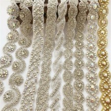 1 Yard AB Crystal Rhinestone Beaded Trim Ribbon Applique Bridal Costume Belt DIY