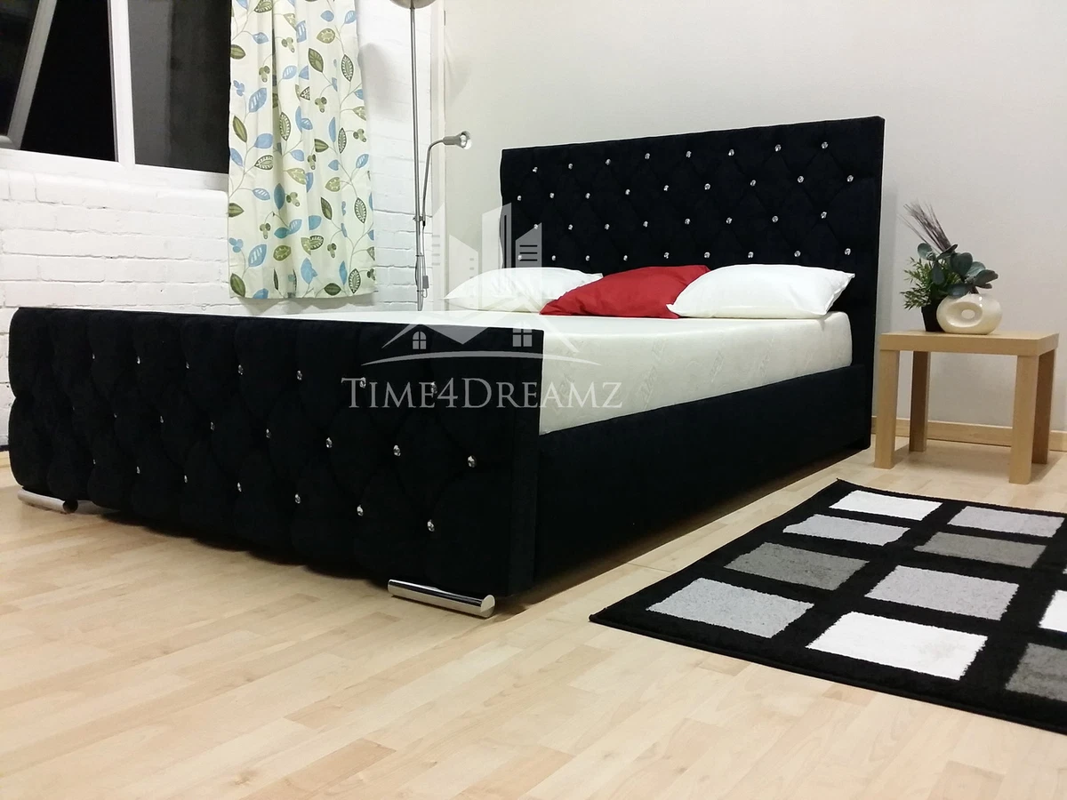 Florida Diamond Black Fabric Upholstered Bed Frame 3FT 4 6 Double 5FT King Size