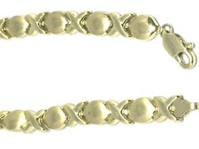 LADIES Stampato Hugs  Kisses BRACELET, Solid 14KY GOLD, 5.8MM WIDE 7.25 inch