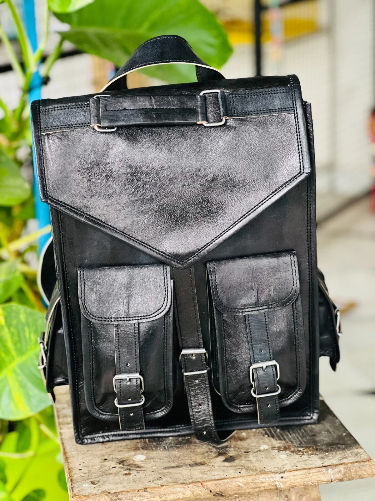 15" Travel Premium Goat Leather Large Men's Vintage Backpack Royal Gift