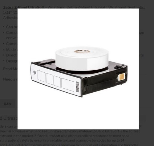 6 Pk Zebra 10015355K 1"×11" Adult Z-Band UltraSoft Wristband Cartridge 175 White - Afbeelding 7 van 7