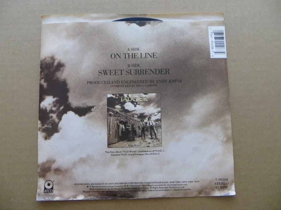 Tangier – On The Line - 1989 - ATCO Records 7-99208 7" Single VG+/VG+ Foto 2 de 4