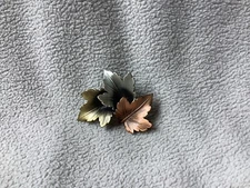 Modern Tri-Colour Maple Leaves Brooch - Sculpted Metallic Appearance - Very Good