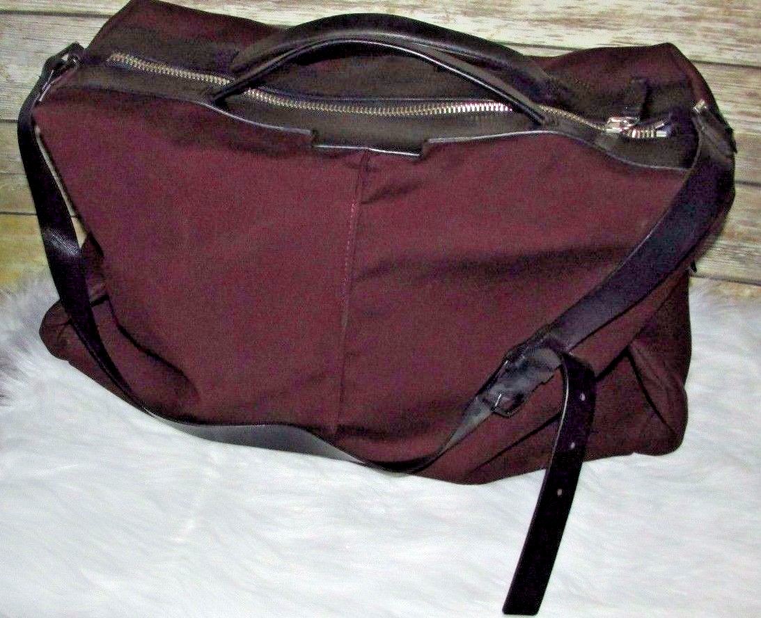 Costume National Maroon Black Leather Trim Carry On CrossBody Duffle