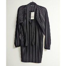 Zara Black Tie-Neck Pleated Shift Dress Size S