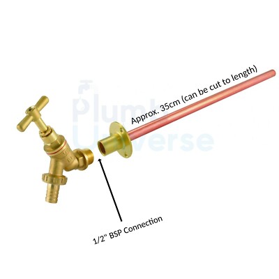 1/2'' Outdoor Garten Messing Latzhahn mit Durchgang Wandplatte Adapter 35CM/350MM
