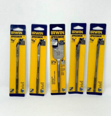 * IRWIN * SPEEDBOR SPADE BIT ' 5/16''(x3), 7/16'', 1 3/8'' ' (LOT OF 5)