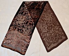 SCARF VINTAGE AUTHENTIC CUT VELVET FLORAL ROSES BLACK MAUVE SILK BLEND LONG