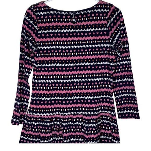Gymboree Dress Girls Long Sleeve Hearts Stripes Navy Blue Pink Size 7 Kids Fall - Picture 6 of 10