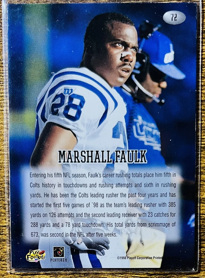 1998 PLAYOFF MOMENTUM MARSHALL FAULK #72 INDIANAPOLIS COLTS HOF LEGEND - Image 2 of 2
