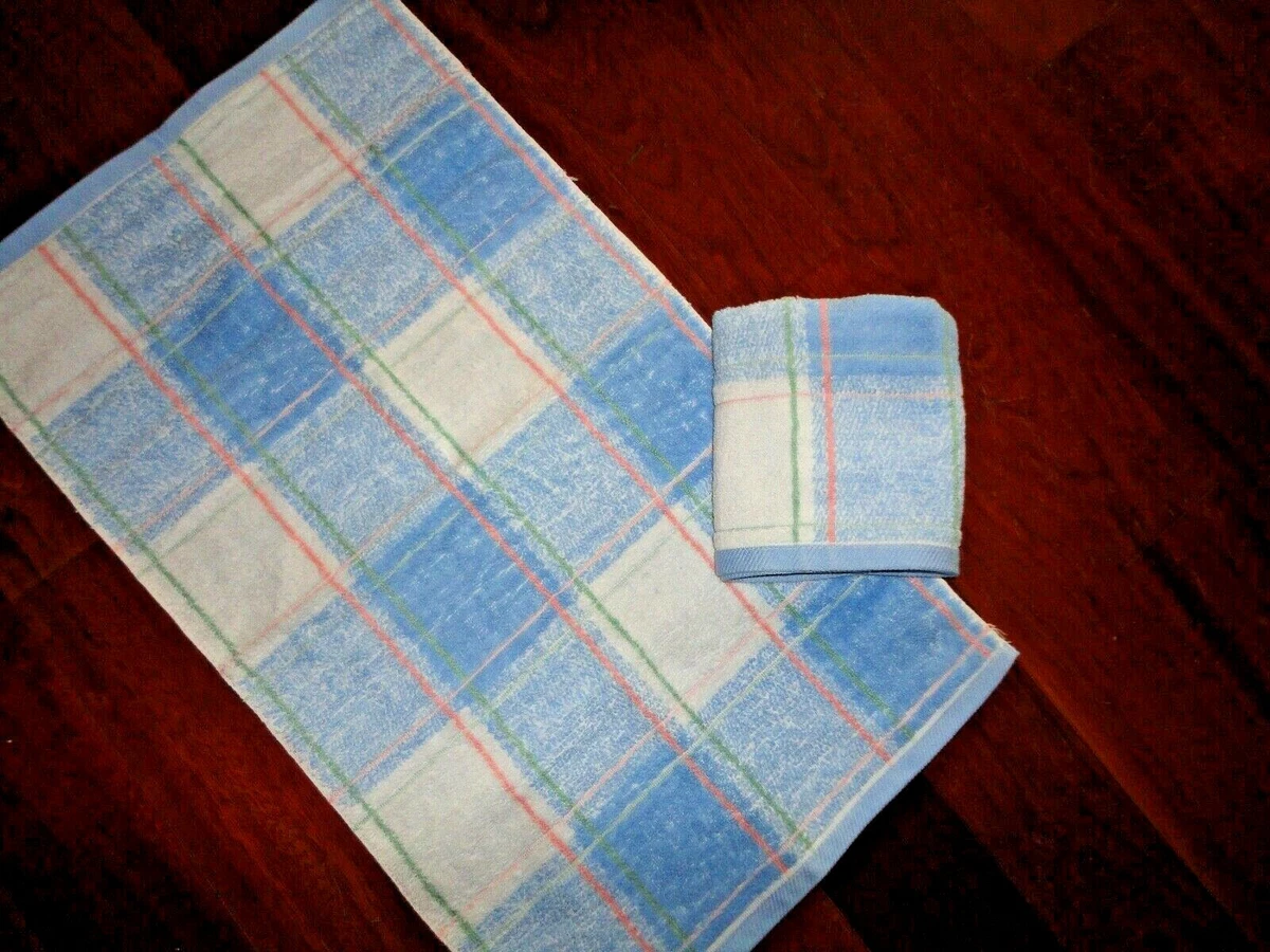 VINTAGE SEARS ROEBUCK OPEN HOME BLUE MELON GREEN PLAID 2PC SET