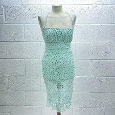 PLT MINT DITSY MESH MINI DRESS FRILL HEM SLEEVELESS LINED STRAPPY Y2K UK 10