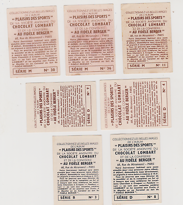 7 Assorted 1950's Lombart Chocolat Plaisirs Des Sports Cards