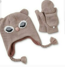 NEW  Girls Blue OWL Hat  Glove Set One Size Fits All 4-8 Years NWT  