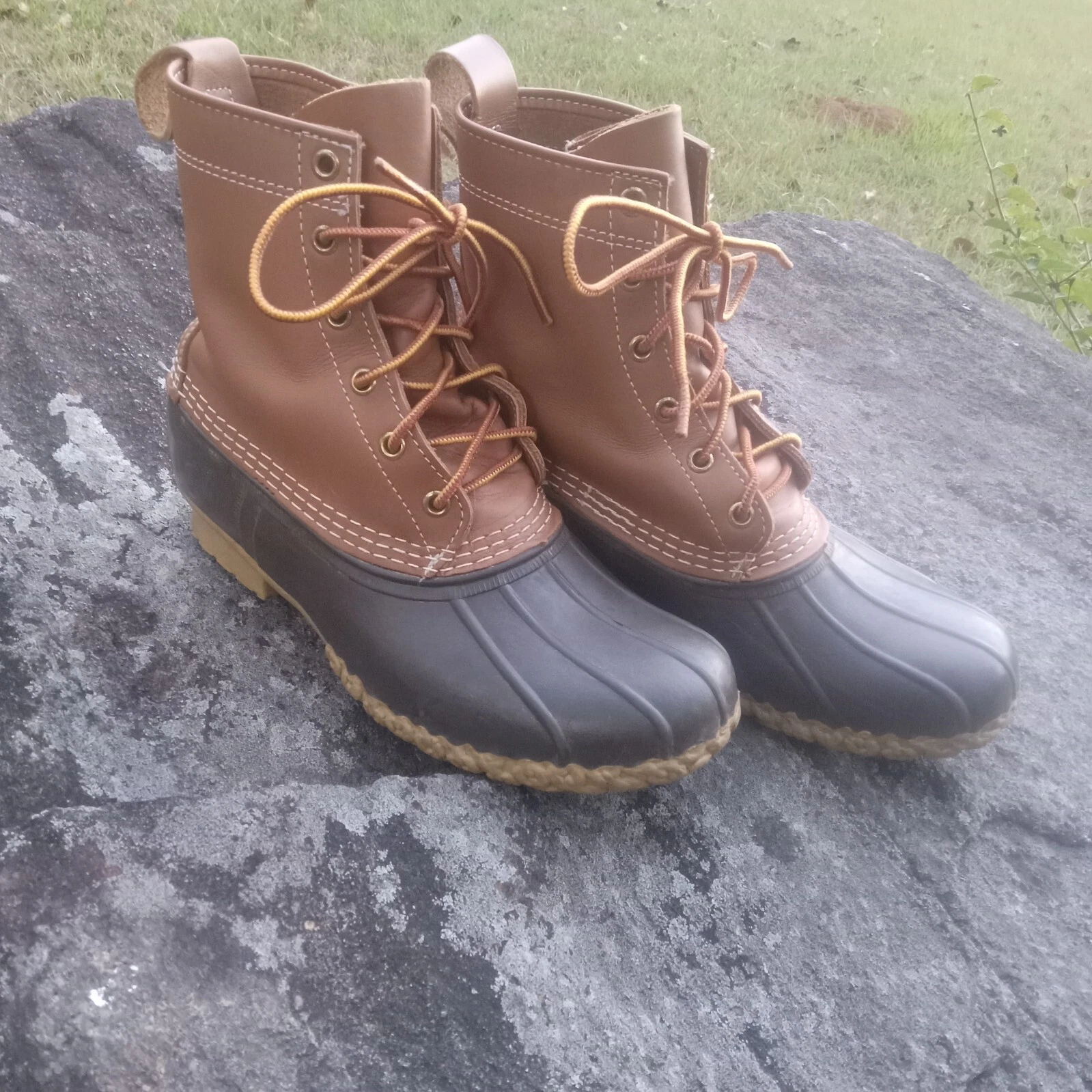VTG USA Made LL BEAN Duck Bean Boots Lace Up Brown Leather Hunting Camping 8M