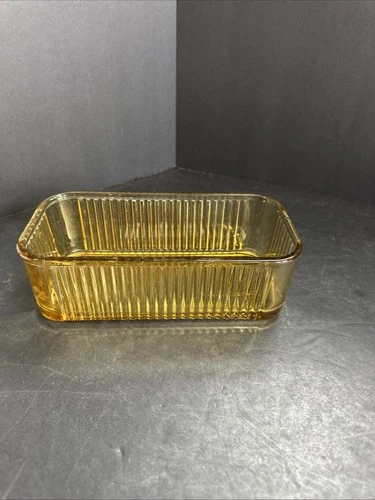 Vintage Yellow Amber Depression Federal Ribbed Refrigerator Dish-No Lid