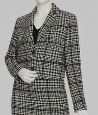 Calvin Klein Women's Black Plaid Tweed Wool Cropped Blazer Jacket Coat Size 6