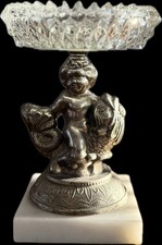 Vintage MCM Metal Cherub Riding Koi Fish Cut ...