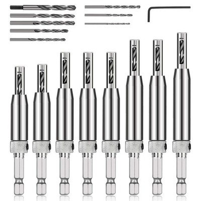 17pcs VIX Bits Self Centering Drill Bit Set, 1/4'' Hex Shank Self Centering Hinge