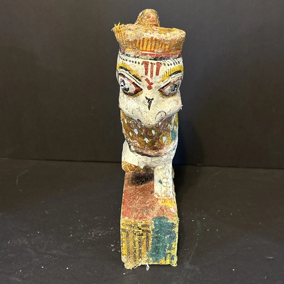 古董印度手工雕刻手绘实木狮子雕像 10 x 7 x 2 — 第 3/4 张图片