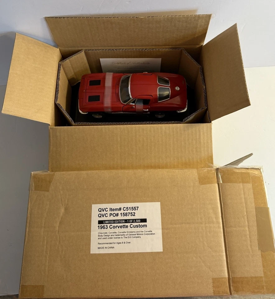 RARO QVC Ertl American Muscle escala 1:18 vermelho 1963 Chevy Corvette personalizado - Imagem 2 de 4