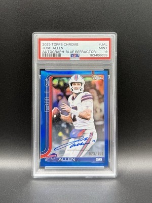 2025 Topps Chrome Football Josh Allen Auto /150 True Blue Refractor PSA 9 Bills