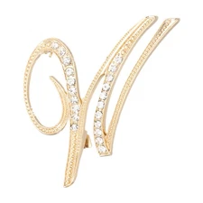 Letter Brooch Pins, Letter W Rhinestone Brooches Lapel Pin, Gold Tone