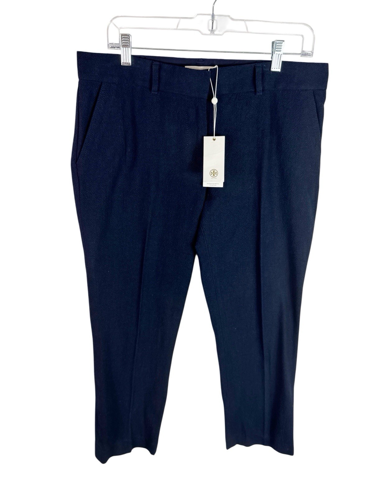 Tory Burch Women's 10 Textured Straight Leg Dress Pants Navy NWT Inseam 27.5" thumbnail 2
