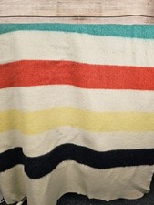 Vintage JC Penney Golden Dawn 100 Wool Striped Blanket 88" 72"
