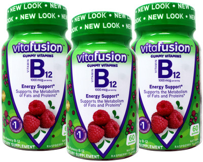 Vitafusion B12 1000 mcg Gummy Vitamins, Delicious Raspberry Flavor, 60ct  3 Pack