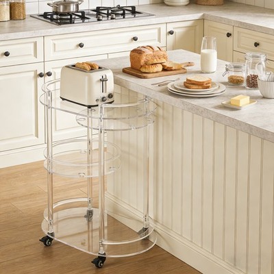 3 Tiers Clear Rolling Storage Rack, Acrylic Bar Cart, Movable Organizer Trolley