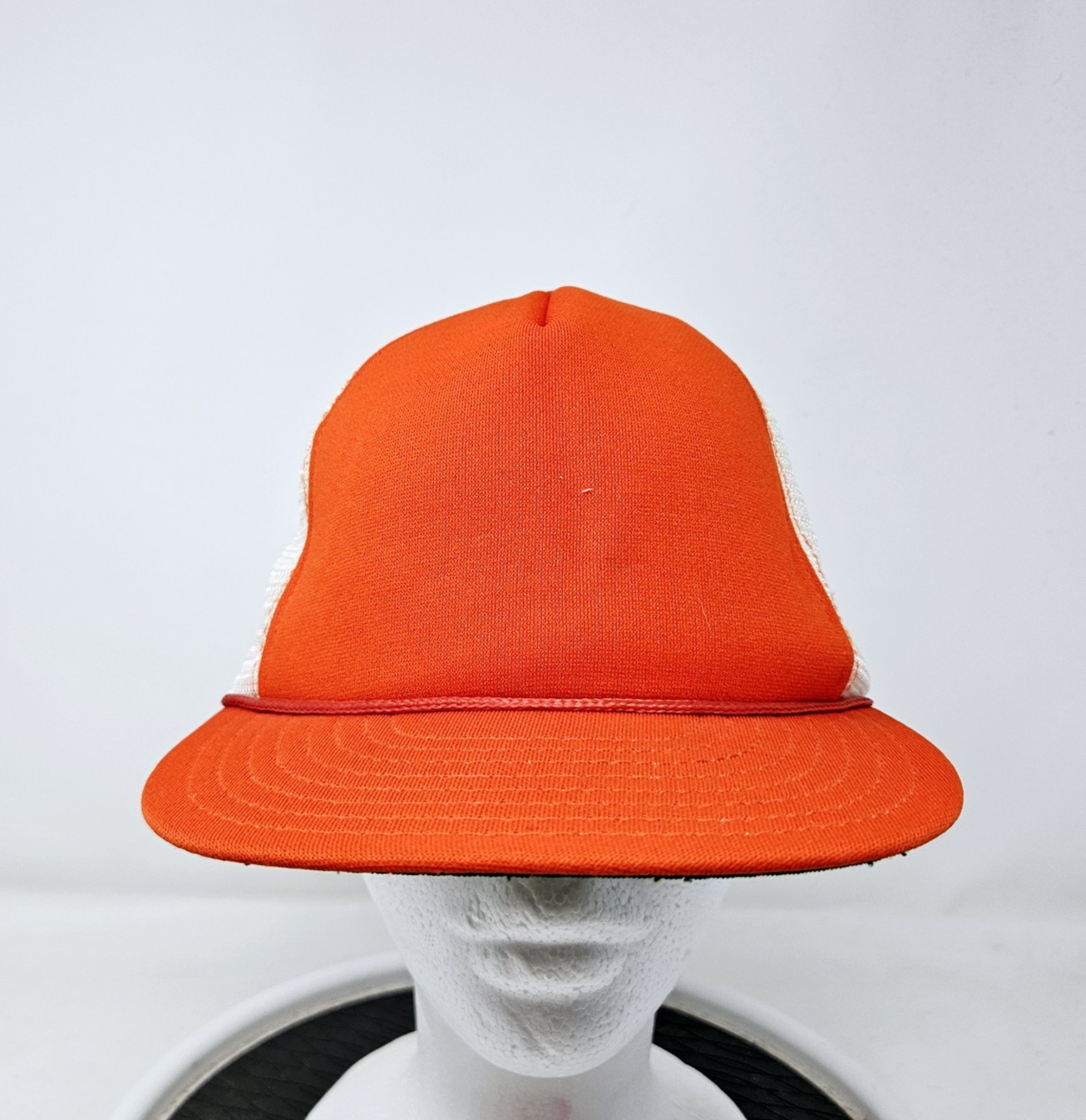 VINTAGE 70s 80s Orange And White Made In USA Trucker Snapback Hat