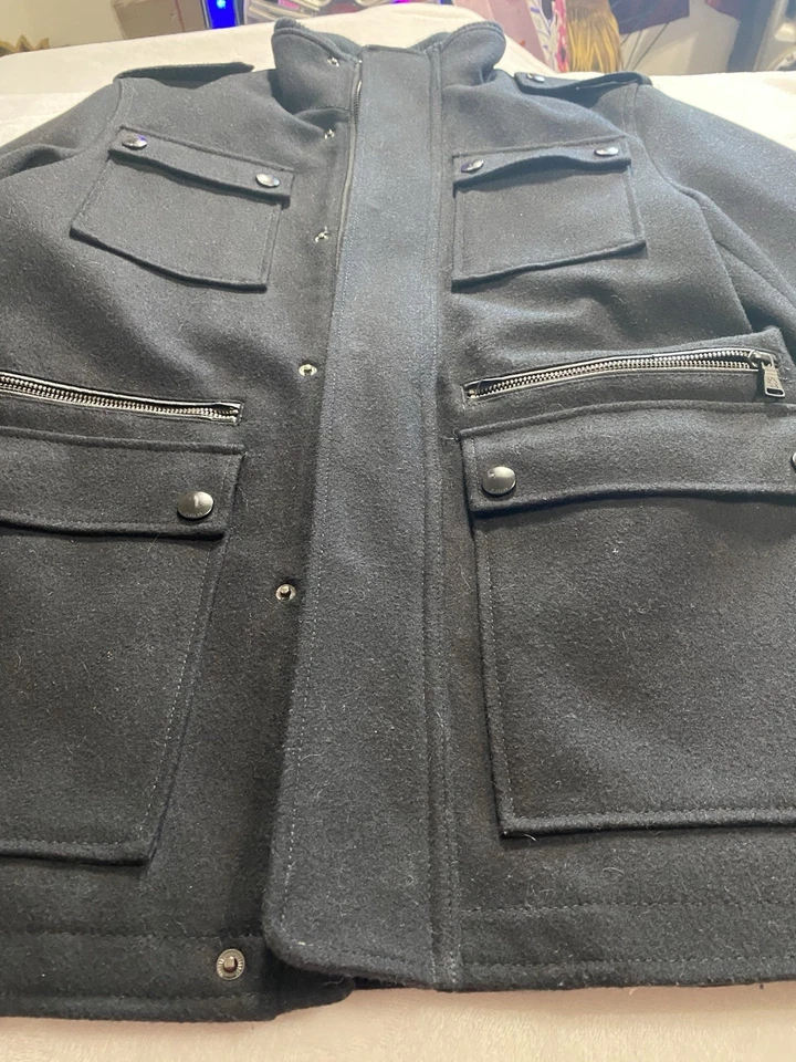 Express Men's Black Military Jacket wool blend jacket size Small Heavy Coat - Image 2 of 4