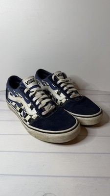 Vans Sneakers Mens 7.5 Navy Blue Checker Flame Skate Low Top Lace Up Shoes