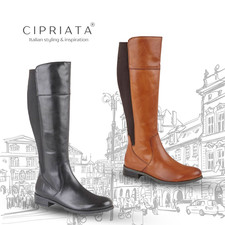 Cipriata Ladies Leather Boots Wide Calf Memory Foam High Leg Fleece Lining