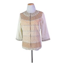 Chico's Size 0 S Hook-Front Jacket Beaded Embroidered