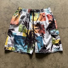 Vintage Tropical Palm Tree Print Swim Trunks Shorts