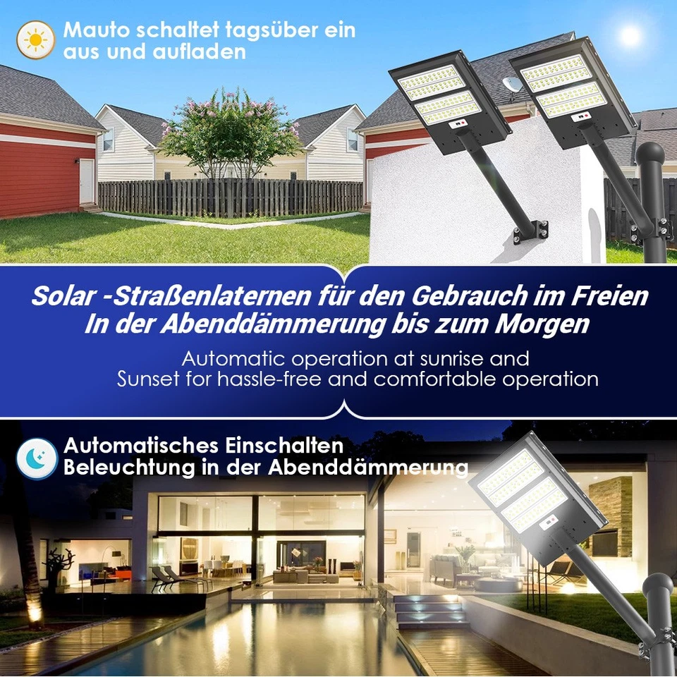 300000 LM Solar Straßenlaterne Garten LED Solarleuchte mit Bewegungsmelder außen - Bild 3 von 4